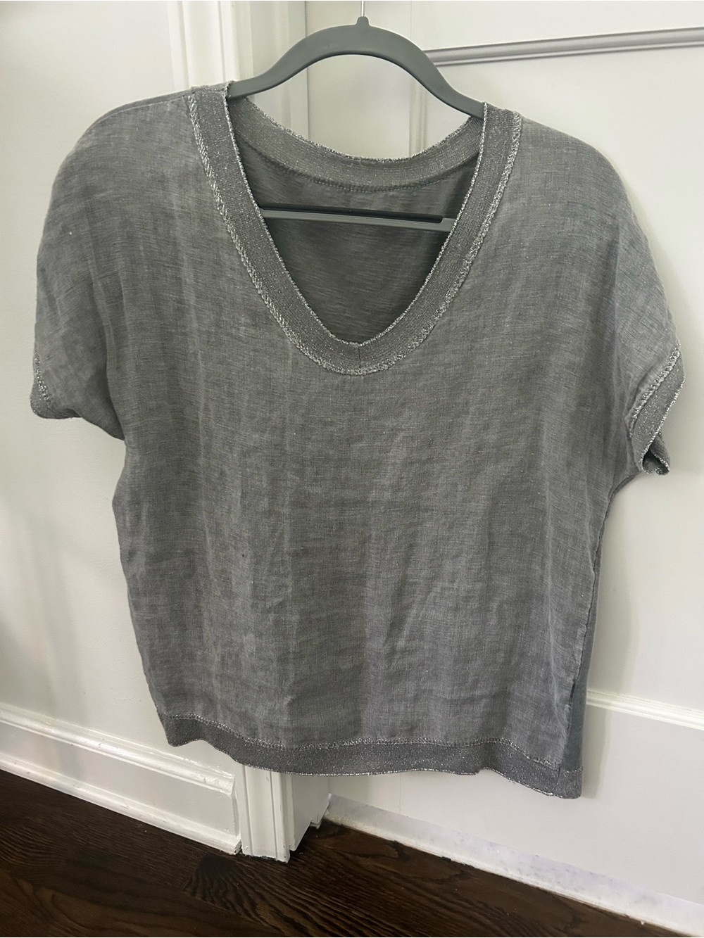 Made in Italy Linen V neck short sleeve Woman’s top   and Cotton back v